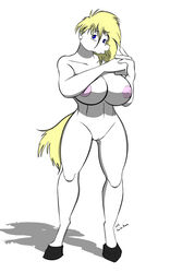 anna_(sailoranna) anthro big_breasts blonde_hair blue_eyes breasts equine female fur hair horse mammal navel nipples pussy sailoranna simple_background solo white_background white_fur