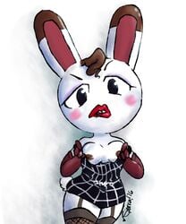 animal_crossing breasts brown_hair flashing furry makeup nintendo popsicledog rabbit tagme tiffany_(animal_crossing) white_fur