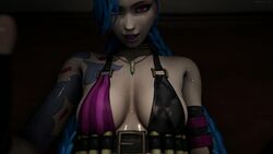 3d animated belt bikini blue_hair breasts bullet clothing female human jinx_(league_of_legends) large_penis league_of_legends loop male pov sfmpov sound tagme tattoo vaginal vaginal_penetration video