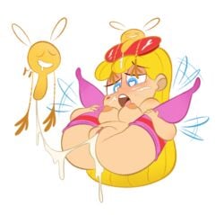 after_sex breasts cum cum_in_pussy cum_on_face cum_on_hair cum_string fairy flying goopygear legs_apart lum_(rayman) nipples nymph_(rayman) original_character pussy rayman_(series) small_but_hung transparent_background wings