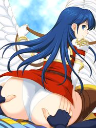 ass beesama blue_eyes blue_hair caeda_(fire_emblem) dat_ass fire_emblem fire_emblem:_mystery_of_the_emblem fire_emblem:_shadow_dragon_and_the_blade_of_light hachiyou hou_(hachiyou) marth_(fire_emblem) panties