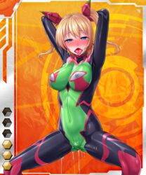 blonde_hair bodysuit breasts female lilith-soft sharla_clarisse solo taimanin_asagi_battle_arena taimanin_asagi_battle_arena_all_card_gallery tied_hair twintails vuccha