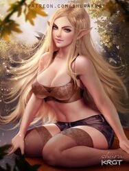 blonde_hair bra breasts cleavage clothed female female_only hourglass_figure looking_at_viewer medium_breasts nintendo pointy_ears princess_zelda shurakrgt solo the_legend_of_zelda thighhighs zelda_(breath_of_the_wild)