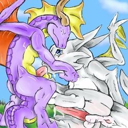 anus ass chibisuke cum dragon dragon_drive fellatio feral male male_only oral penis sex spyro spyro_the_dragon tapering_penis unknown_artist video_games wings