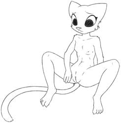 2016 anthro breasts casual_nudity feline female katia_managan khajiit mammal monochrome nipples nude prequel pussy rawrunes simple_background sketch small_breasts solo tasteful_nudity the_elder_scrolls video_games