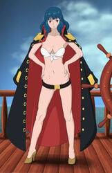 1girls 2016 ain_(one_piece) anaxus big_breasts blue_hair breasts cleavage crop_top eyebrows eyelashes female female_only hand_on_hip heels high_heels human large_breasts legs long_hair looking_at_viewer marine_(one_piece) one_piece one_piece_film_z red_eyes shiny shiny_skin solo standing stomach