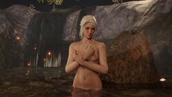 3d areolae breasts cd_projekt_red ciri female female_only green_eyes highres in_water nipples nodern03 pubic_hair scar solo the_witcher_(series) the_witcher_3:_wild_hunt white_hair