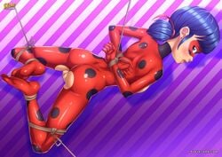 1girls ass big_ass big_breasts bodysuit bondage breasts captured defeated defeated_heroine female female_only helpless heroine ladybug_(character) marinette_cheng marinette_dupain-cheng miraculous_ladybug pussy slavetoon solo straight_hair superheroine tied_up torn_clothes