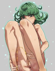 1girls censored curly_hair don_(rg06268) female female_only green_eyes green_hair nude one-punch_man peeing pussy solo squatting sweat tatsumaki