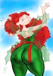 ass big_ass bodysuit bottom_heavy christmas curly_hair disney freckles inner_workings kate_(inner_workings) red_hair redhead small_breasts smile