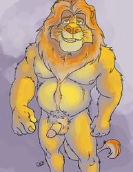 2015 balls cameronwolfe disney father feline fur lion male male_only mammal mufasa nipples nude overweight parent penis smile solo teeth the_lion_king