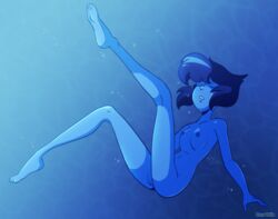 2016 background blue_hair blue_skin breasts closed_eyes color feet female female_only full_body gem_(species) lapis_lazuli_(steven_universe) medium_breasts nude open_mouth rexphilia short_hair solo steven_universe uncensored underwater water