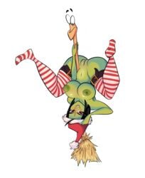 banjo-kazooie big_breasts breasts broomstick christmas clitoris female game_over_gruntilda gruntilda gruntilda's_broomstick herny nipples nude pussy santa_hat solo upside_down