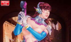 1girls blizzard_entertainment breasts brown_eyes brown_hair d.va elbow_gloves eromaxi facepaint female female_only gloves large_breasts long_hair nipples overwatch pilot_suit solo tagme whisker_markings