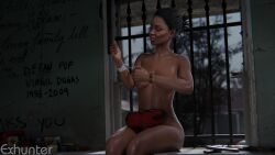 3d 4k bandage bangle black_body black_hair blender breasts brown_skin brown_skinned_female chocolate_girl dark-skinned_female ear_ring earrings ebony ebony_female exhunter female female_only first_aid_kit hi_res left_4_dead_(series) left_4_dead_2 naked naked_female nude nude_female rochelle_(left_4_dead) sitting solo solo_female thighs video_game_character waist watermark