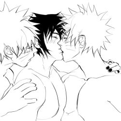 black_and_white naruto_(series) uzumaki_naruto uchiha_sasuke sasuke_uchiha 2boys yaoi