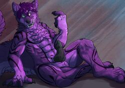 1boy abs animal_genitalia animal_penis anthro arm_tattoo beckoning body_hair booshie canine canine_penis chest_hair chest_tattoo claws erection fangs fluffy fluffy_tail fur hair heterochromia knot leg_tattoo licking licking_lips male male_only mammal nude penis purple_fur purple_hair sheath sitting solo tattoo tongue tongue_out wolf wolfbite