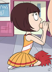 brown_hair chantelle cheerleader disney disney_channel fellatio female hallway holding_penis jcdw looking_at_another looking_up male on_knees oral partial_male penis school shoes short_hair skirt socks standing star_vs_the_forces_of_evil sucking tagme