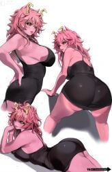 1girls ass boku_no_hero_academia dress female female_focus female_only female_thick_thighs large_ass long_hair mina_ashido mina_ashido_time-skip my_hero_academia my_hero_academia_(finale) pink_body pink_hair pink_skin post-timeskip shinjinou solo thick_thighs thighs wide_hips