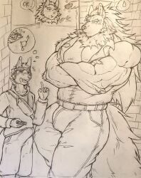 2boys artist_request bulge_under_clothes clothed clothing erection erection_under_clothes furry gay handdrawn imminent_sex inviting inviting_to_sex male male/male male_only muscular muscular_male pencil_(artwork) size_difference smaller_male traditional_art