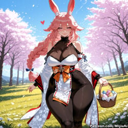 yae_miko genshin_impact pink_hair miyuai ai_generated ai_assisted thick_thighs thick_ass thick thick_legs thick_hips thick_butt wide_hips wide_thighs voluptuous voluptuous_female curvy curvy_figure curvaceous curvy_female female breasts cherry_blossoms animal_ears rating:safe long_hair 1girl looking_at_viewer purple_eyes day tree cleavage smile sky black_legwear petals blue_sky hair_between_eyes solo eyebrows_visible_through_hair yae_sakura kimono bangs bare_shoulders grass spring_(season) outdoors detached_sleeves large_breasts pekomama_(bunny_costume) bodystocking