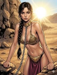 actress ai_generated celebrity desert female female_only jenna_ortega princess_leia_organa_(cosplay) slave slave_bikini slavekini star_wars