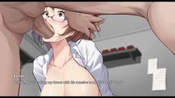 1boy animated big_breasts blowjob blush breasts brown_hair cum cum_in_mouth cum_inside cum_on_breasts cum_on_face cum_on_tongue dialogue fellatio female gagging_noise game_cg glasses grabbing_head head_grab immoral_bathhouse kanae_(immoral_bathhouse) looking_pleasured loving_it male/female moaning naked oral orgasm ryuji_(immoral_bathhouse) shirt shirt_open sound swallowing_cum tagme text thrusting tongue_out video video_games wide_eyed