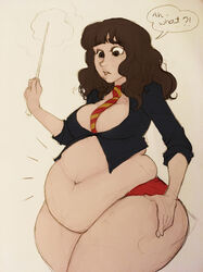 1girls belly_overhang big_belly chubby expansion female female_only gryffindor gryffindor_tie harry_potter hermione_granger ronniesfandoms rough_sketch solo solo_female wand weight_gain witch_(harry_potter)