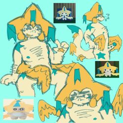 black_eyes body_markings convenient_censoring convenient_censorship drool happy_trail jirachi legendary_pokemon movieunleashers mythical_pokemon nervous pokemon pokemon_(species) star star_pattern starters white_body wing yellow_wings