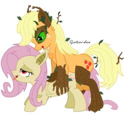 all_fours applejack_(mlp) bat_pony doggy_style equine female flutterbat_(mlp) fluttershy_(mlp) friendship_is_magic from_behind_position futanari glowing glowing_eyes gutovi-kun horse intersex intersex/female mammal my_little_pony open_mouth penetration pony sex smooth_skin timberjack_(mlp) timberwolf tongue tongue_out