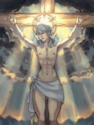 rawelio honkai:_star_rail sunday_(honkai:_star_rail) wings wings_on_head male_only male gray_hair halo closed_eyes