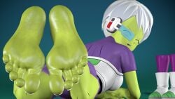 1girls 3d barefeet barefoot boots boots_removed cheelai clothed dragon_ball dragon_ball_super dragon_ball_super_broly feet foot_fetish foot_focus footwear green_skin green_skinned_female kombatkatto legs_up painted_nails painted_toenails presenting_feet scouter sfm shiny_skin smile soles source_filmmaker source_filmmaker_(artwork) spandex sweat sweaty sweaty_feet toes white_hair white_nails