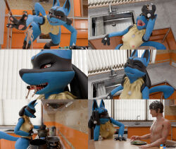 2026 3d_(artwork) 6_panel_comic absurd_res after_vore anthro anthro_pred blender_(artwork) blender_cycles_(artwork) bodily_fluids comic cooking digital_media_(artwork) duo extreme_size_difference female female_anthro female_pred food furniture generation_4_pokemon genitals hakhop hi_res human imminent_vore kitchen larger_anthro larger_female larger_pred licking licking_lips lucario male male/female mammal micro micro_human nintendo nude oral_vore penis plate pokemon pokemon_(species) saliva sharp_teeth size_difference smaller_human smaller_male swallowing table teeth tongue tongue_out vore