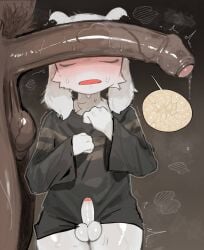2_horns aged_up anthro asriel_dreemurr ball_size_difference balls biped blush blush_lines bodily_fluids bottomless bovid caprine clothed clothing cutaway dripping duo english_description erection eyes_closed fertility_analysis fingers floppy_ears foreskin fur genital_fluids genitals glans goat hi_res horn humanoid_genitalia humanoid_penis kemo_ka_nya larger_male male male/male mammal open_mouth partially_retracted_foreskin penis penis_awe penis_on_face penis_size_difference precum precum_drip simple_background size_difference small_penis smaller_anthro smaller_male speech_bubble sperm_cell topwear undertale undertale_(series) virile virile_male white_body white_fur white_horn