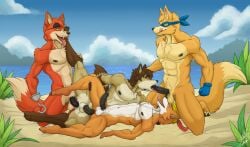 abs anal anal_penetration anthro anus areola athletic athletic_anthro athletic_male balls balls_on_face biceps canid canine clothing crossover digital_media_(artwork) disney dora_the_explorer erection eye_patch eyewear feet fellatio fingers five_nights_at_freddy's foursome fox foxy_(fnaf) fur genitals gloves group group_sex half-closed_eyes handwear hat hat_only headgear headgear_only headwear headwear_only hi_res holding_leg hook hook_hand kneeling licking licking_lips licking_own_lips likangel looking_at_viewer lucky_pierre lying male male/male male_penetrated male_penetrating male_penetrating_male mammal mask mostly_nude narrowed_eyes navel nipple_piercing nipples nude on_back on_side open_mouth oral oral_penetration outdoor_nudity outside_sex pecs penetration penile penile_penetration penis penis_lick piercing procyonid raccoon robin_hood robin_hood_(disney) scottgames self_lick sex smile spread_legs spreading swiper_(dora_the_explorer) tail teeth toes tongue tongue_out water