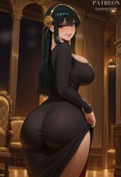 1girls ai_generated armchair artist_name ass ass_focus bangs black_dress black_hair blush breasts breath chair clothes_lift clothing cowboy_shot curvy dongtan_dress dress dress_lift duxvector earrings eyeshadow female female_only flower from_behind gold_earrings gold_hairband grin hair_flower hair_ornament hairband headwear heavy_breathing huge_ass huge_breasts indoors jewelry large_breasts lifted_by_self lipstick long_hair long_sleeves looking_at_viewer looking_back makeup pantylines parted_lips patreon_username pink_eyeshadow red_eyes red_lips red_lipstick rose sidelocks smile solo spy_x_family stable_diffusion sweat taut_clothes taut_dress thick_thighs thighs tight_clothes twisted_torso two-sided_dress two-sided_fabric wide_hips yor_briar yor_forger