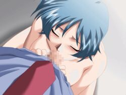 animated blue_hair breasts censored fellatio game_cg innai_kansen innai_kansen_3 mutou_keiji nakatani_noriko nipples nude oral short_hair