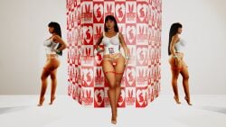 3d bleaching_pov bleached queen_of_hearts bleached_clothing photoshoot posing solo standing mirror virtamate virt-a-mate chel chel_(the_road_to_el_dorado) the_road_to_el_dorado native_american dark-skinned_female collar earrings thick_thighs round_ass tiptoes big_breasts purple_lipstick looking_at_viewer tank_top