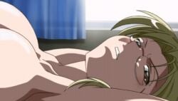 00s 1girl 1girls 2004 animated animated_gif arms_up black_gate black_gate_kan_in_no_gakuen, blonde_hair blush bouncing_breasts breasts brown_eyes classroom curtains female glasses implied_rape implied_sex long_hair lowres lying medium_breasts mizuki_komiyama school tagme tied_up_(sexual) window