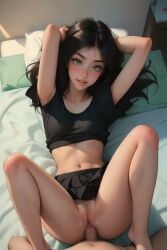 1boy 1girls ai_generated anal anal_sex animated animation black_hair eye_contact female female_focus green_eyes hands_behind_head holding_phone looking_at_viewer lying lying_on_back lying_on_bed male male_penetrating_female male_pov missionary missionary_position original original_character point_of_view pov pulled_up_shirt selfie sex skirt skirt_lift straight tagme taliredmint texting texting_during_sex uncensored video