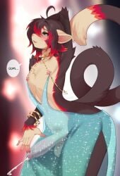 1boy cumming cumming_through_clothing dress femboy furry hung_femboy male_only mammal nipple_piercing nipples outdoors overnut_(artist) solo tagme translucent translucent_clothing