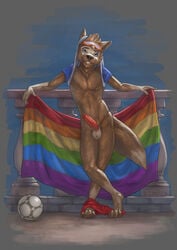 1boy anthro balls canine deusexmoose erection male male_only mammal penis rainbow_flag rainbow_symbol solo wolf zabivaka