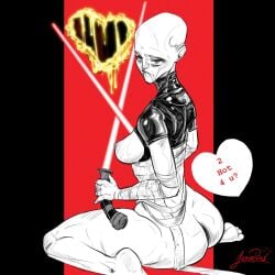lemonbird female solo valentine's_day valentine's_day_card ass big_ass breasts nipples lightsaber star_wars asajj_ventress bald bald_female 1girls