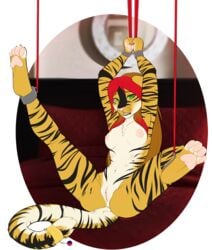 2016 anthro bondage bound breasts feline female furry green_eyes highlights mammal multi_nipple nipples nude pawpads pussy red_highlights restrained solo tiger tigress_(artist)