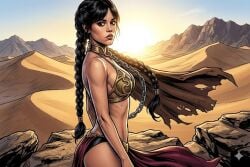 actress ai_generated celebrity desert female female_only jenna_ortega slave_bikini slavekini star_wars sun