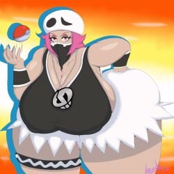 ass_bigger_than_head ass_grab breasts_bigger_than_head casual_nudity cleavage clothed dumptruck_ass female female_only grabbing_own_ass hand_on_ass hyper_ass hyper_breasts lewdape nipples_visible_through_clothing no_bra pokemon pokemon_sm revealing_clothes sideboob team_skull team_skull_grunt team_skull_grunt_(female) teasing