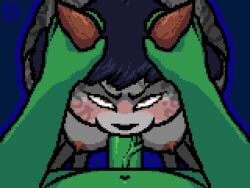 4:3 animated anthro artist_signature blowjob_face blue_background blush blushing_at_viewer blushing_profusely bodily_fluids cum cum_in_mouth cum_inside cum_on_face cum_on_penis cumshot digital_media_(artwork) ejaculation female female_anthro genital_fluids genitals grabbing green_body holding_head langui looking_at_viewer male male/female male_anthro penis pixel_(artwork) pixel_animation pixelated smooth_animation symmetrical_pose tail watermark