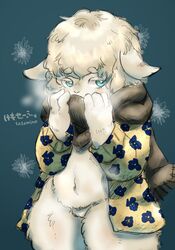 anthro blonde_hair blue_eyes female furry sasamino scarf sheep solo