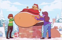 1other 2023 2girls absurd_res animated animated_gif anthro belly big_belly blue_sky bottomwear bouncing_breasts bowser_fart_gif breasts christmas clothed clothing costume deer deltarune denim denim_bottomwear denim_clothing digital_media_(artwork) embarrassed female freckles furry gif hi_res holidays human jeans kris_(deltarune) male mammal morbidly_obese morbidly_obese_anthro morbidly_obese_female new_world_deer noelle_holiday obese obese_anthro obese_female overweight pushing reindeer reptile ridiculouscake santa_costume scalie sky smile smirk smirking surprised susie_(deltarune) undertale_(series) winter winter_clothes