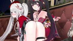 2girls animated bent_over black_hair boobs_out half-dressed honkai:_star_rail leudjeer long_hair pussy_peek shorter_than_10_seconds spanking sparkle_(honkai:_star_rail) sparxie_(honkai:_star_rail) surprised_expression tagme video white_hair yuri